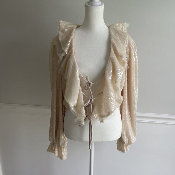 EN SIASON Sequin Crop Jacket Top Fairy Goddess Long Sleeve Mesh Romantic Med NEW - Picture 1 of 14